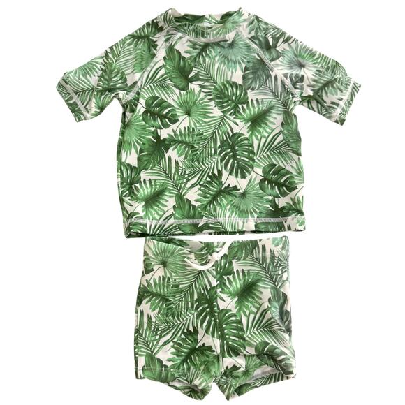 Janie and Jack Baby Palm Leaf Rash Guard Swim Set Size 6-12 Months Green - Picture 2 of 8